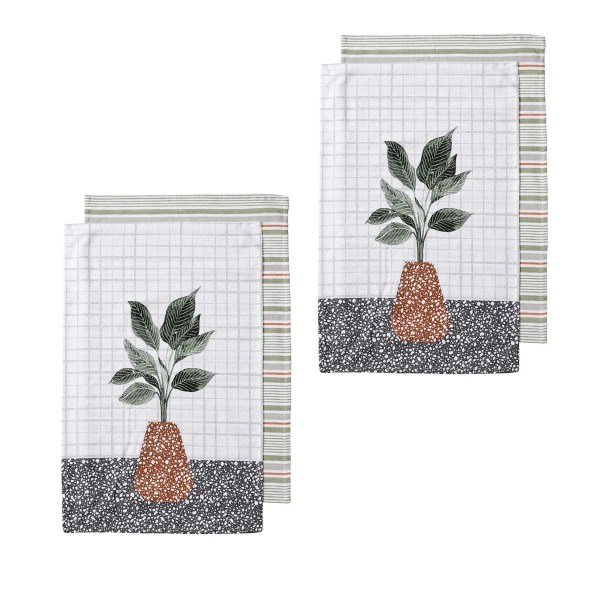 Ladelle Revive Plants Set of 4 Cotton Kitchen Towels Brown Pot Ladelle Revive Plants Set of 4 Cotton Kitchen Towels Brown Pot
