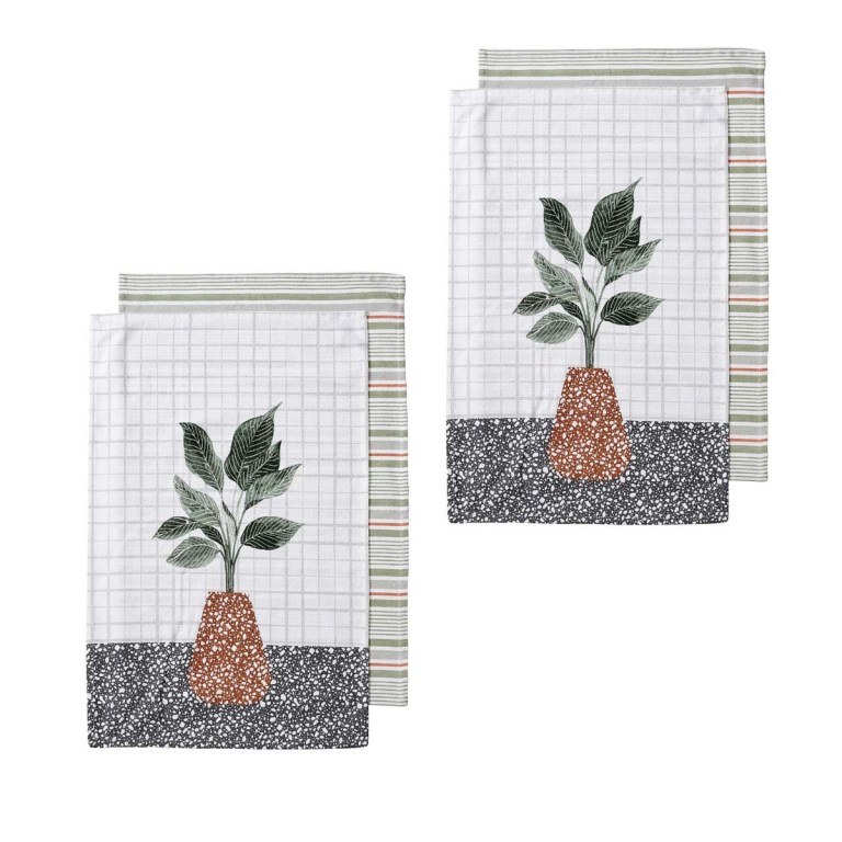 Ladelle Revive Plants Set of 4 Cotton Kitchen Towels Brown Pot Ladelle Revive Plants Set of 4 Cotton Kitchen Towels Brown Pot