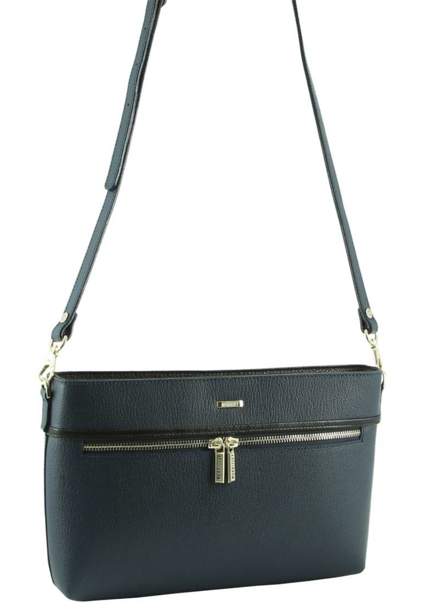 Morrissey Italian Structured Leather Cross Body Handbag Bag – Navy