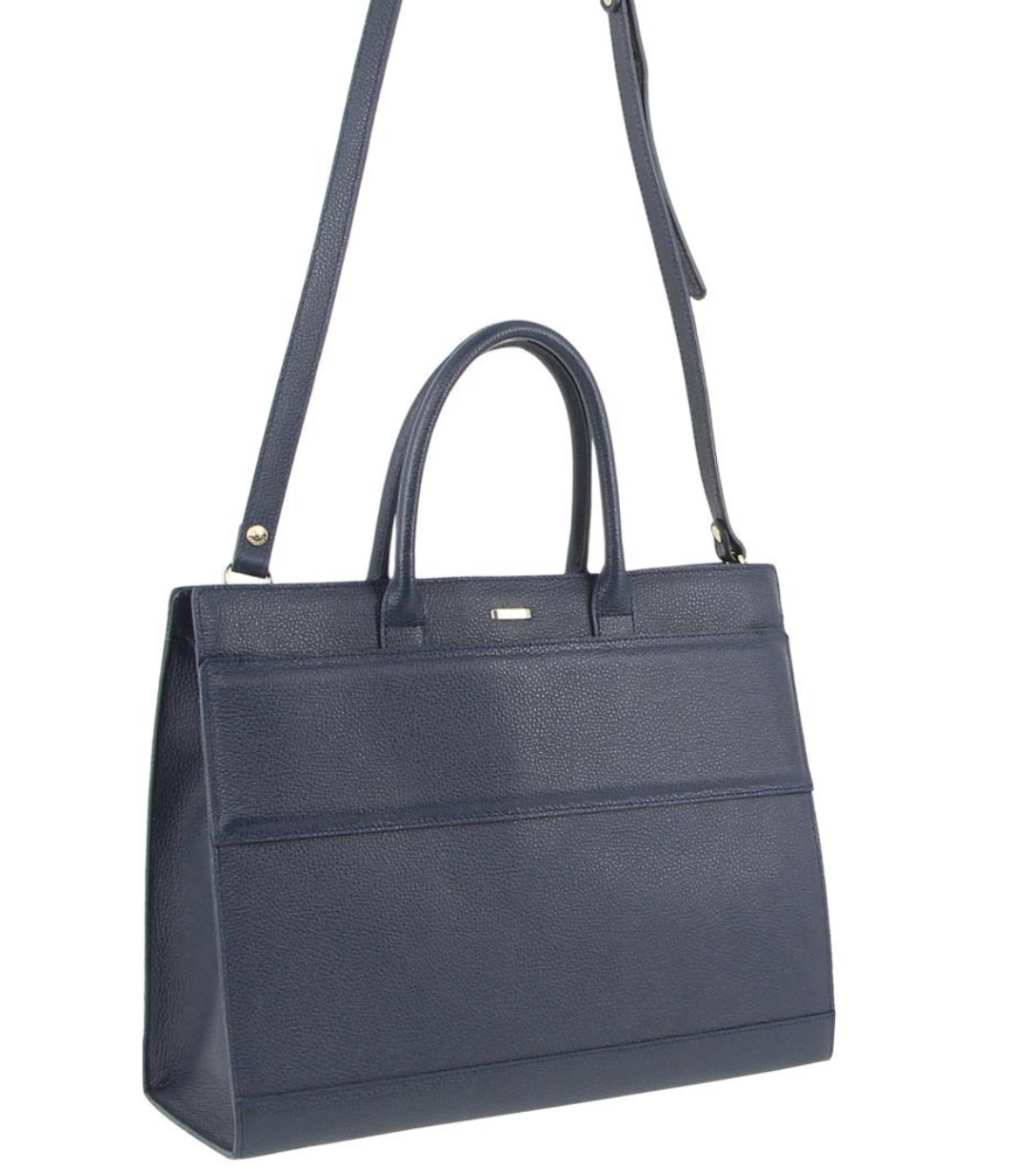 Morrissey Italian Structured Leather Tote Unisex Computer Bag Handbag – Navy