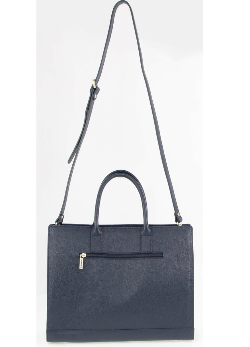 Morrissey Italian Structured Leather Tote Unisex Computer Bag Handbag – Navy