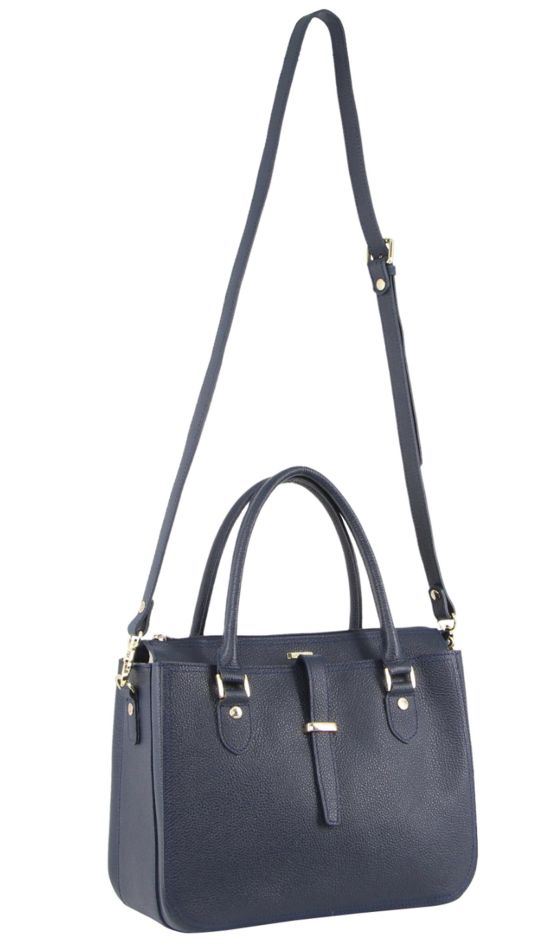 Morrissey Italian Womens Structured Leather Handbag Ladies Bag – Navy