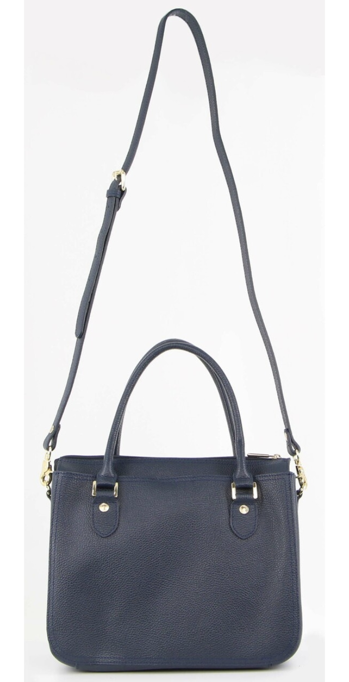 Morrissey Italian Womens Structured Leather Handbag Ladies Bag – Navy