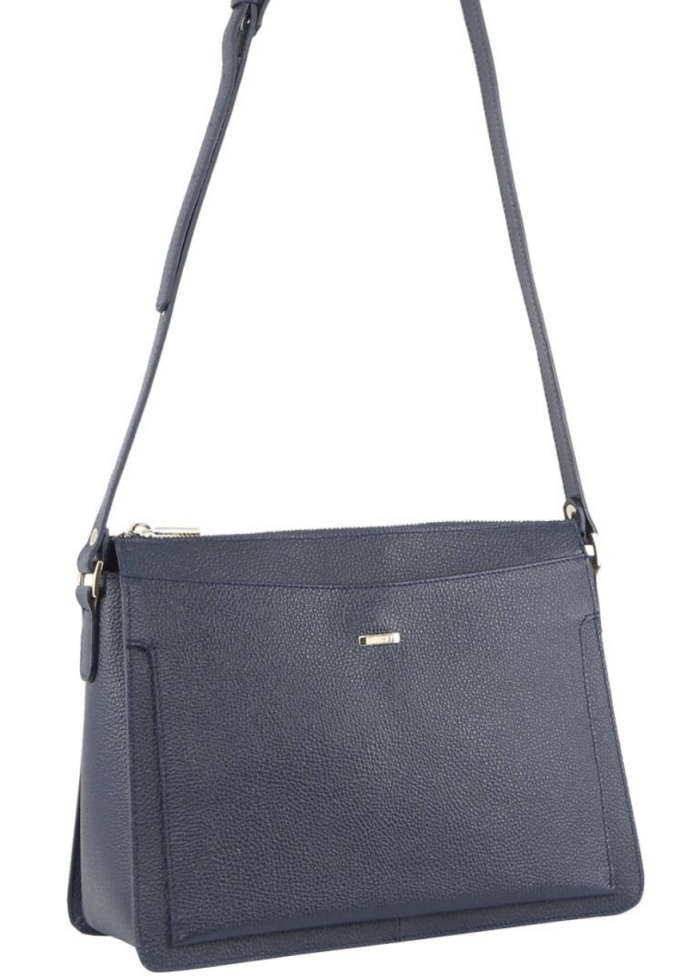 Morrissey Italian Structured Leather Cross Body Handbag Tote Bag – Navy
