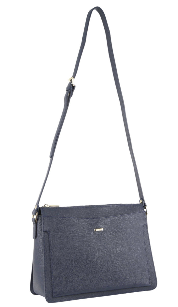 Morrissey Italian Structured Leather Cross Body Handbag Tote Bag – Navy