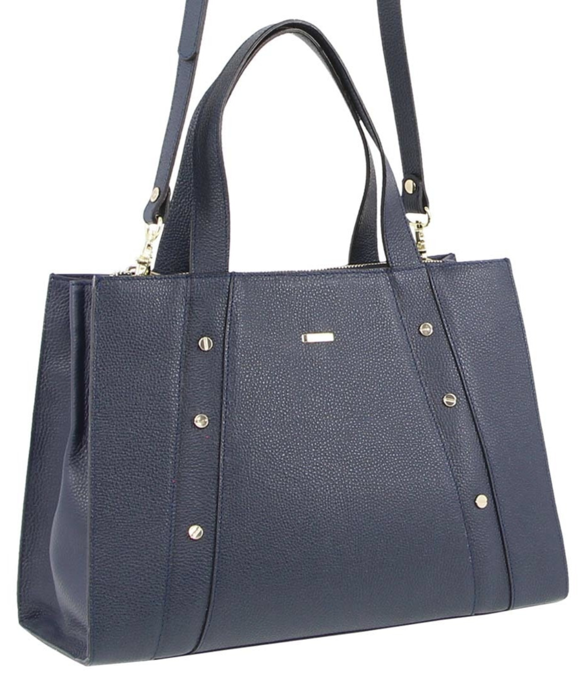 Morrissey Italian Womens Structured Leather Bag Tote Handbag Messenger – Navy