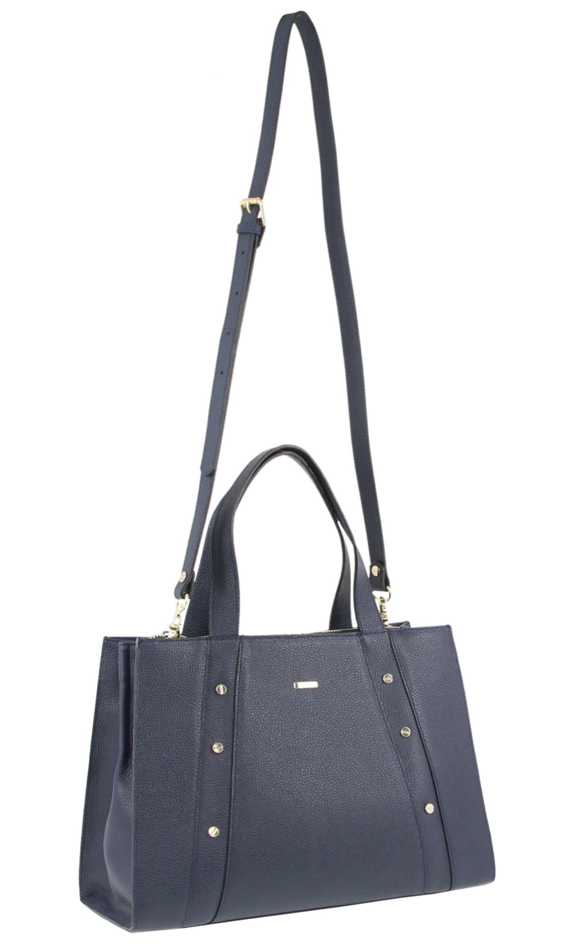 Morrissey Italian Womens Structured Leather Bag Tote Handbag Messenger – Navy