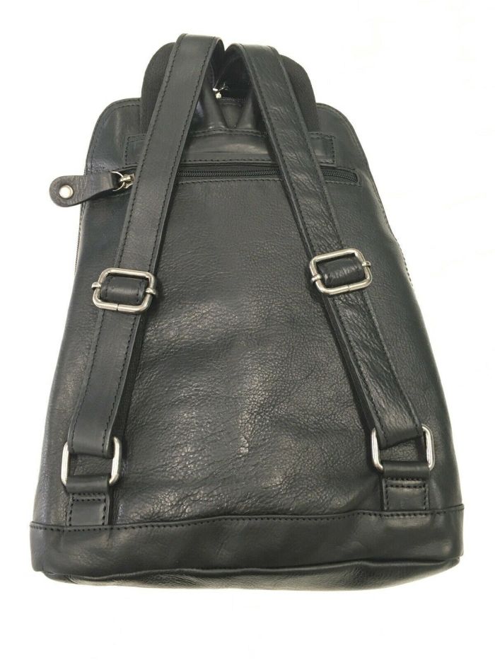 Milleni Womens Twin Zip Backpack Nappa Italian Leather Travel Bag – Black