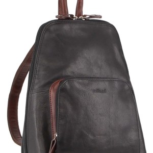Milleni Womens Bag Italian Leather Soft Nappa Leather Backpack Travel – Black/Chestnut