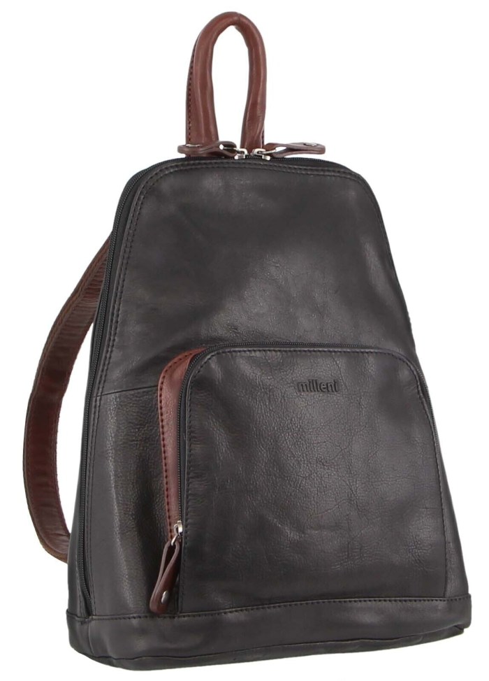 Milleni Womens Bag Italian Leather Soft Nappa Leather Backpack Travel – Black/Chestnut Milleni Womens Bag Italian Leather Soft Nappa Leather Backpack Travel – Black/Chestnut
