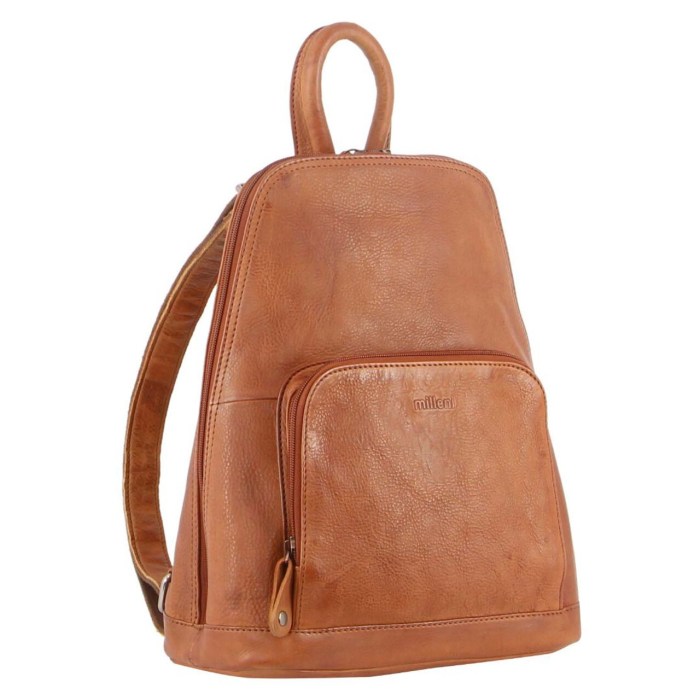 Milleni Genuine Italian Leather Soft Nappa Leather Backpack Bag Travel – Cognac