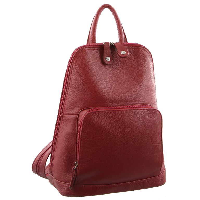 Milleni Womens Twin Zip Backpack Nappa Italian Leather Bag Travel – Red