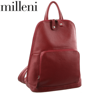 Milleni Womens Twin Zip Backpack Nappa Italian Leather Bag Travel – Red