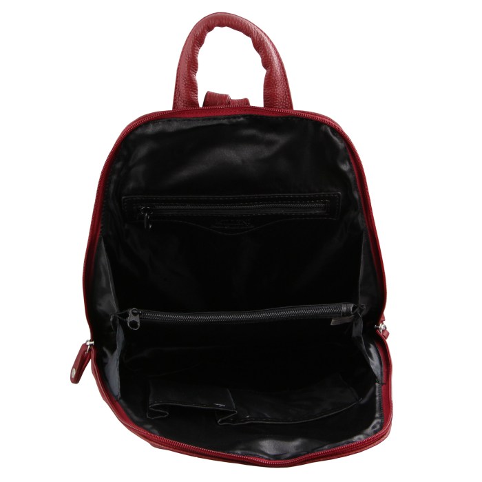 Milleni Womens Twin Zip Backpack Nappa Italian Leather Bag Travel – Red
