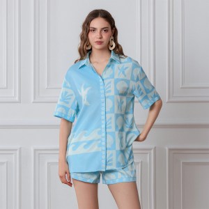 Shell Print 2-Piece Pajama Set – Short Sleeve Shirt & Elastic Waist Shorts Shell Print 2-Piece Pajama Set – Short Sleeve Shirt & Elastic Waist Shorts