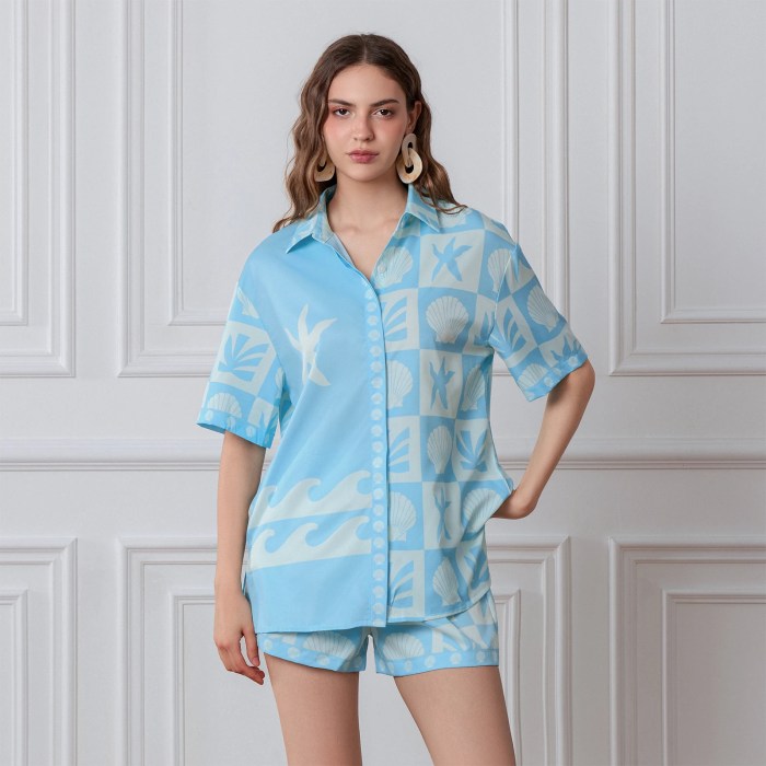 Shell Print 2-Piece Pajama Set – Short Sleeve Shirt & Elastic Waist Shorts Shell Print 2-Piece Pajama Set – Short Sleeve Shirt & Elastic Waist Shorts