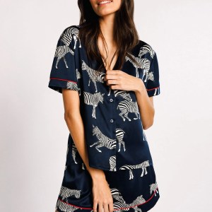 Zebra Print Summer PJ Set – Button-Up Short Sleeve T-Shirt & Elastic Shorts