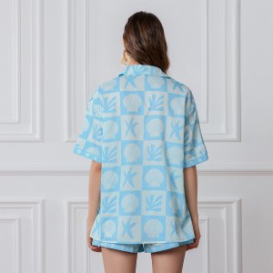 Shell Print 2-Piece Pajama Set – Short Sleeve Shirt & Elastic Waist Shorts Shell Print 2-Piece Pajama Set – Short Sleeve Shirt & Elastic Waist Shorts