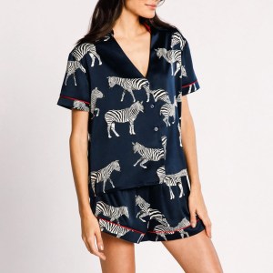 Zebra Print Summer PJ Set – Button-Up Short Sleeve T-Shirt & Elastic Shorts