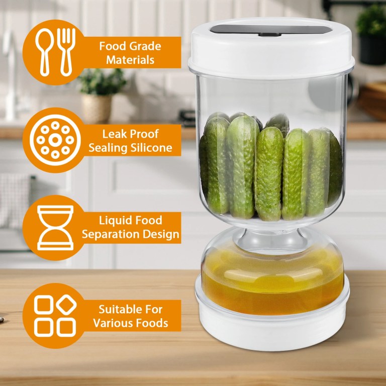 Pickle Jar with Forks | Dry & Wet Dispenser | Olives & Cucumber Separator Tool