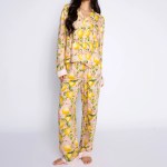 Lemon Print Button-Up Loungewear Set – Long Sleeve Top & Pants Pajama Set Lemon Print Button-Up Loungewear Set – Long Sleeve Top & Pants Pajama Set