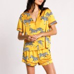 Zebra Print Summer PJ Set – Button-Up Short Sleeve T-Shirt & Elastic Shorts