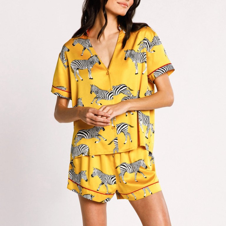 Zebra Print Summer PJ Set – Button-Up Short Sleeve T-Shirt & Elastic Shorts
