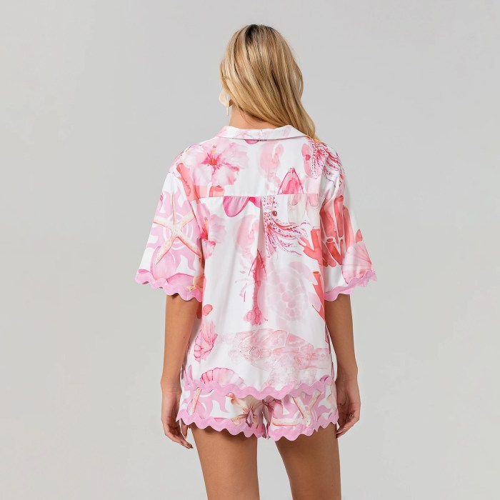 Flower Print Summer Lounge Set – Button-Up Top & Drawstring Shorts Flower Print Summer Lounge Set – Button-Up Top & Drawstring Shorts
