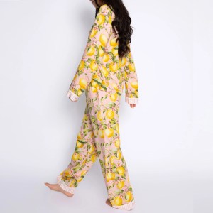 Lemon Print Button-Up Loungewear Set – Long Sleeve Top & Pants Pajama Set Lemon Print Button-Up Loungewear Set – Long Sleeve Top & Pants Pajama Set