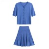 Royal Blue Short Knit Top & Mini Skirt Two Piece Set