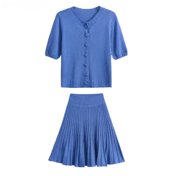 Royal Blue Short Knit Top & Mini Skirt Two Piece Set