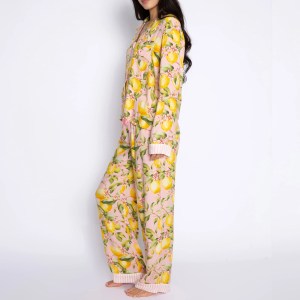 Lemon Print Button-Up Loungewear Set – Long Sleeve Top & Pants Pajama Set Lemon Print Button-Up Loungewear Set – Long Sleeve Top & Pants Pajama Set