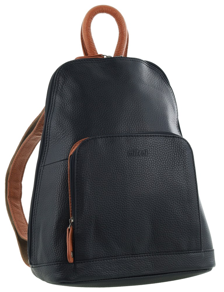 Milleni Genuine Italian Leather Soft Nappa Leather Backpack Bag Travel – Black/Cognac Milleni Genuine Italian Leather Soft Nappa Leather Backpack Bag Travel – Black/Cognac