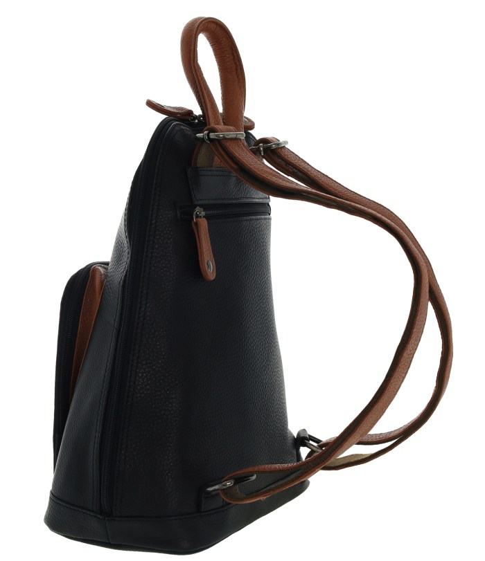 Milleni Genuine Italian Leather Soft Nappa Leather Backpack Bag Travel – Black/Cognac