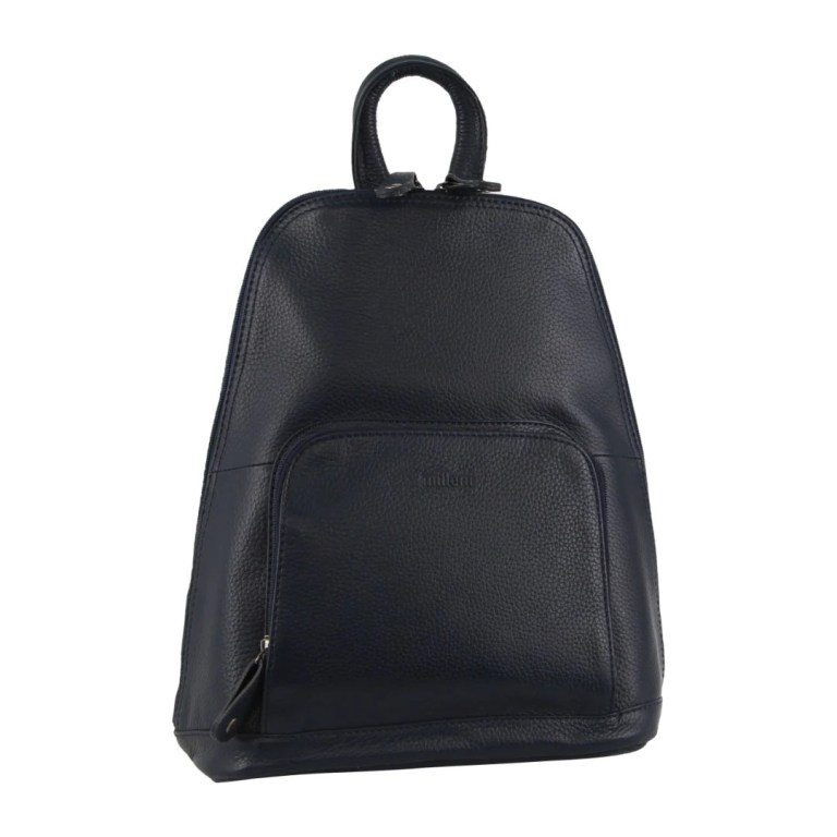 Milleni Womens Twin Zip Backpack Nappa Italian Leather Travel Bag – Navy