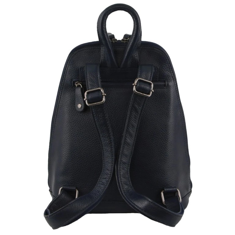 Milleni Womens Twin Zip Backpack Nappa Italian Leather Travel Bag – Navy