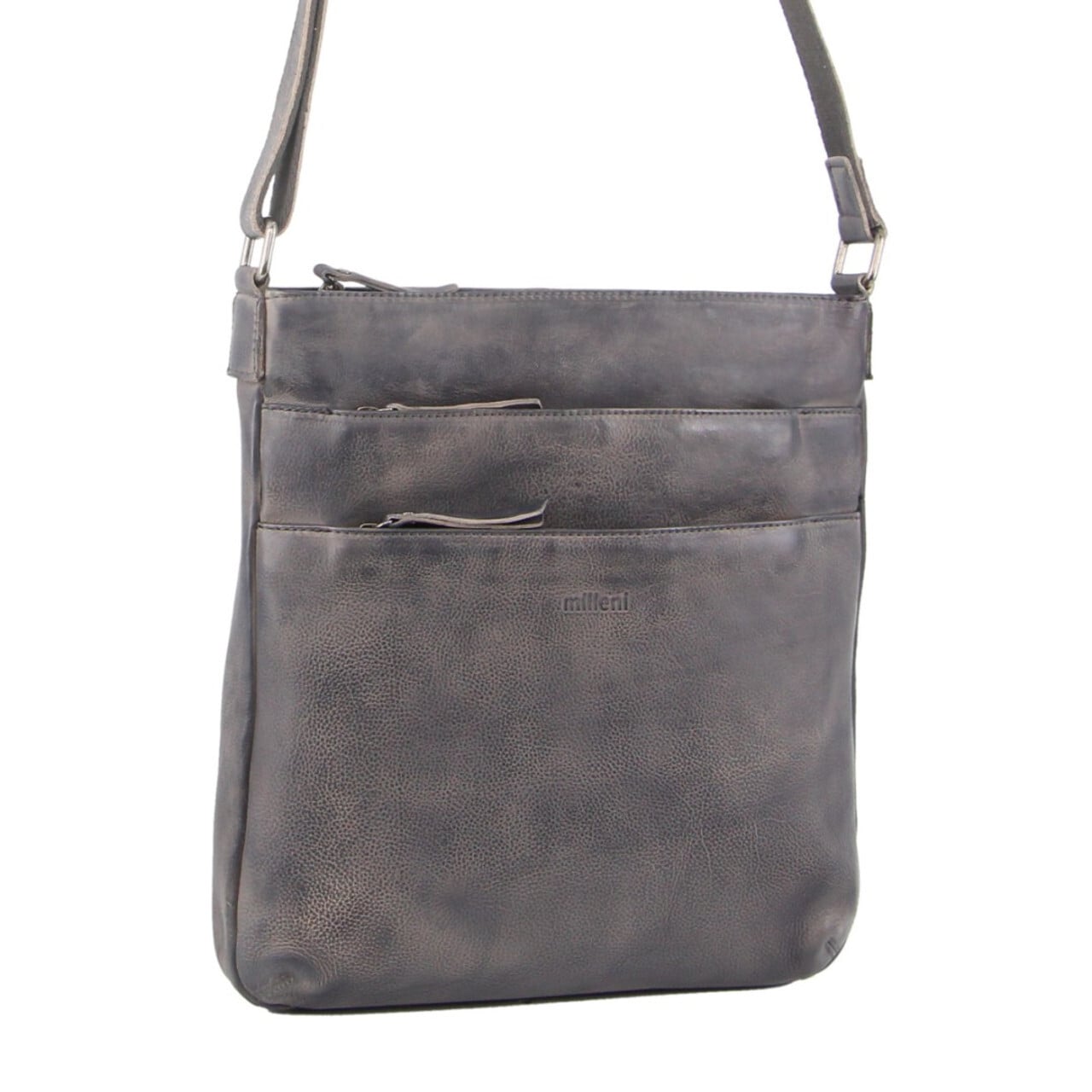 Milleni Ladies Nappa Leather Zip Closure Cross Body Bag Travel – Slate