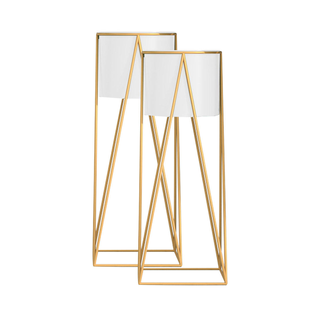 SOGA 2X 70cm Gold Metal Plant Stand with White Flower Pot Holder Corner Shelving Rack Indoor Display SOGA 2X 70cm Gold Metal Plant Stand with White Flower Pot Holder Corner Shelving Rack Indoor Display