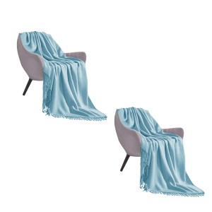 SOGA 2X Sky Blue Acrylic Knitted Throw Blanket