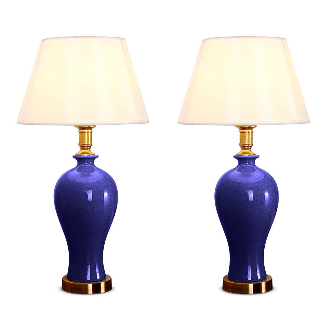 SOGA 2X Blue Ceramic Oval Table Lamp with Gold Metal Base SOGA 2X Blue Ceramic Oval Table Lamp with Gold Metal Base
