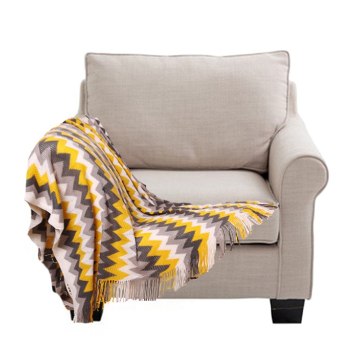 SOGA 220cm Yellow Zigzag Striped Throw Blanket Acrylic Wave Knitted Fringed Woven Cover Couch Bed Sofa Home Decor SOGA 220cm Yellow Zigzag Striped Throw Blanket