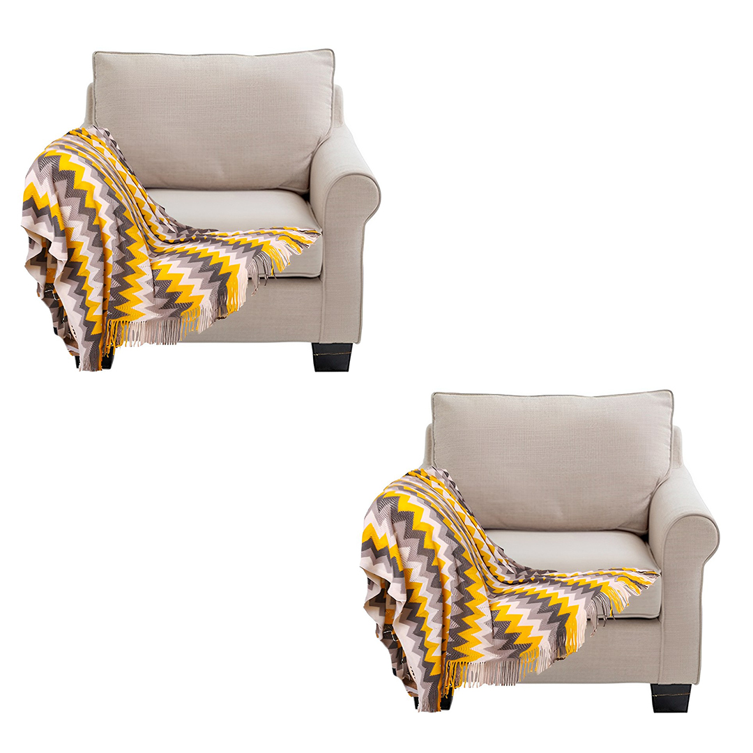 SOGA 2X 220cm Yellow Zigzag Striped Throw Blanket Acrylic Wave Knitted Fringed Woven Cover Couch Bed Sofa Home Decor SOGA 2X 220cm Yellow Zigzag Striped Throw Blanket