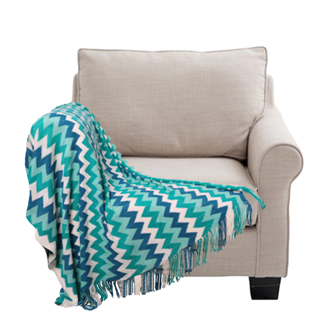 SOGA 170cm Blue Zigzag Striped Throw Blanket Acrylic Wave Knitted Fringed Woven Cover Couch Bed Sofa Home Decor SOGA 170cm Blue Zigzag Striped Throw Blanket