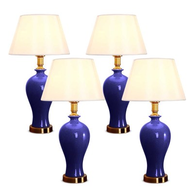 SOGA 4X Blue Ceramic Oval Table Lamp with Gold Metal Base SOGA 4X Blue Ceramic Oval Table Lamp with Gold Metal Base