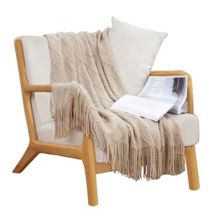 SOGA Beige Diamond Pattern Knitted Throw Blanket