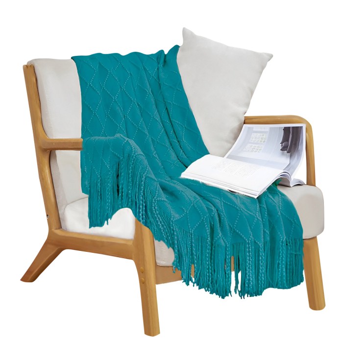 SOGA Teal Diamond Pattern Knitted Throw Blanket