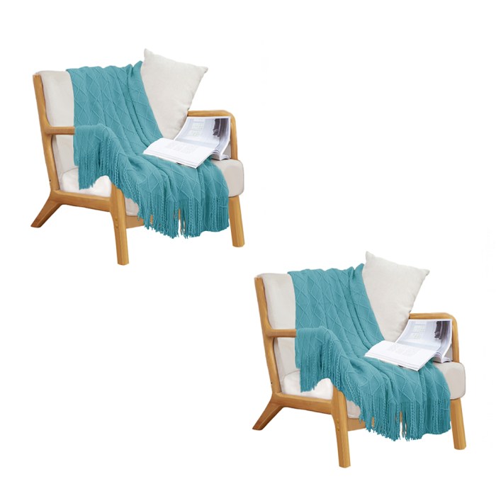 SOGA 2X Teal Diamond Pattern Knitted Throw Blanket Warm Cozy Woven Cover Couch Bed Sofa Home Decor with Tassels SOGA 2X Teal Diamond Pattern Knitted Throw Blanket