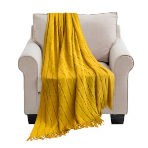 SOGA Mustard Textured Knitted Throw Blanket
