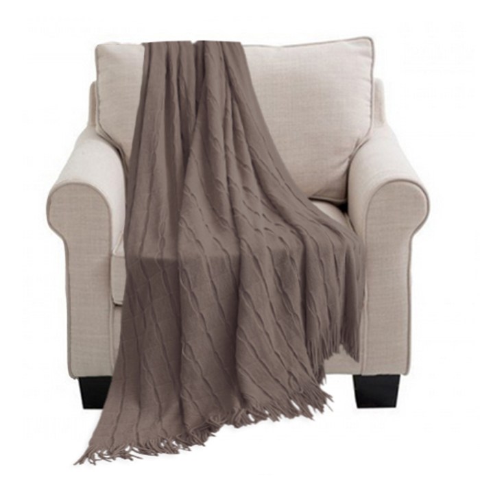 SOGA Coffee Textured Knitted Throw Blanket