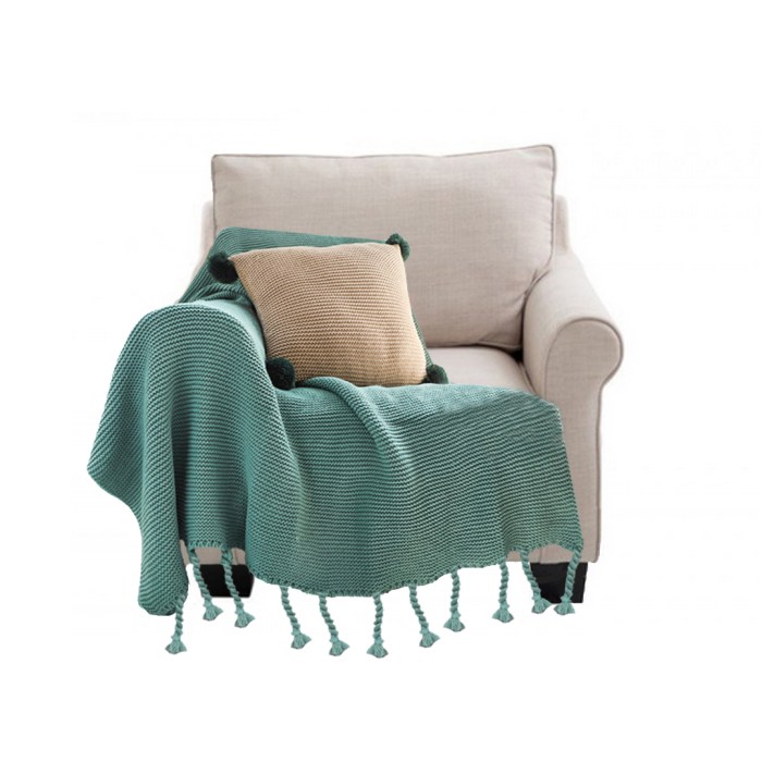 SOGA Green Tassel Fringe Knitting Blanket Warm Cozy Woven Cover Couch Bed Sofa Home Decor SOGA Green Tassel Fringe Knitting Blanket